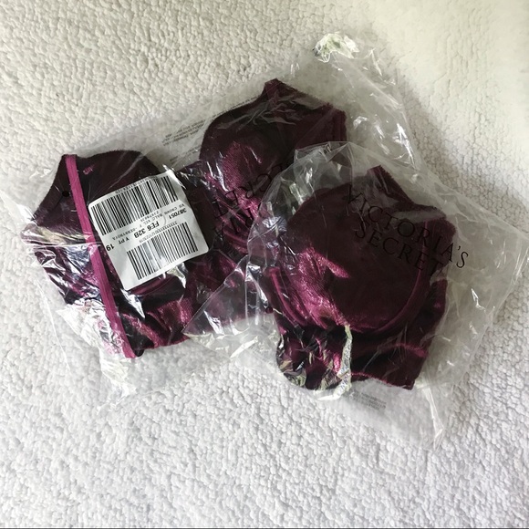 VS Shimmer Velvet Long Line Balconet Bra Red 32B - Picture 4 of 5